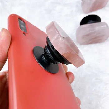 Přírodní Crystal Rose Stone Držák Na Mobilní Telefon Růžové Léčení Quartz Drahokam Mobilní Telefon Dekorace