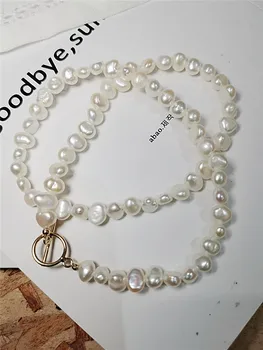 Přírodní Sladkovodní Pearl náhrdelník Náhrdelník Barokní perlové Šperky pro Ženy, svatební Zlata Tongle Přezka Velkoobchodní 2021 trend