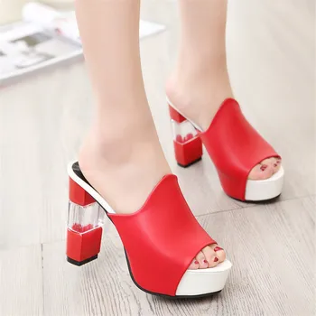 Platforma Dámské Boty Sandály Pantofle 10cm Vysoké Podpatky Sandály Ženy, Sexy Model Catwalk Red Robustní Podpatky Ženy Blok Podpatek Sandály