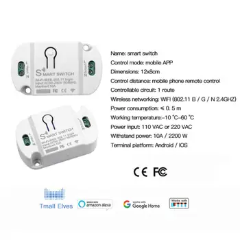 Tuya 10A Wi-fi Smart Switch Bezdrátové Dálkové ovládání Přepínač Timer APP Control Smart Home Automation Moduly Pro Alexa Google Domov