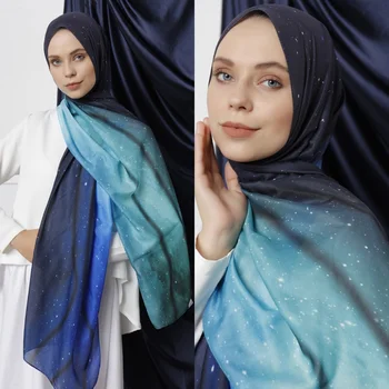 %100 Mikrovlákna Galaxy Vzorovaný Šátek Hidžáb pro Muslimské Ženy Stretch Jersey Zábal Šály Turbante Islámský Šátek Musulman Bon