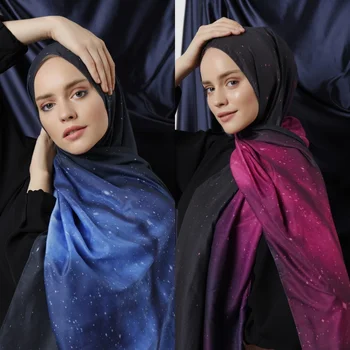 %100 Mikrovlákna Galaxy Vzorovaný Šátek Hidžáb pro Muslimské Ženy Stretch Jersey Zábal Šály Turbante Islámský Šátek Musulman Bon