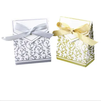 Romantický Gold Silver Cukroví Krabice Se Stuhou Svatební Laskavosti Dárkové Tašky Cukr Případě Birthday Party Decor Svatba Casamento
