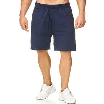 2021 Nové Pánské Bavlněné Plátěné Kalhoty Pánské Prodyšné Letní jednobarevné Plátěné Kalhoty Fitness Streetwear S-3XL Pohodlné Šortky