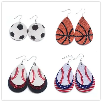 Nové PU Kůže Otisky Fotbal, Basketbal, Softball Náušnice pro Ženy, Móda American Sport Náušnice Dárek Velkoobchod