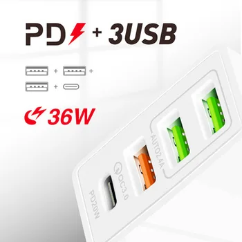 Pd36w + qc3.0 2.4 a dual USB rychlé nabíjení mobilní telefon nabíječka multi port USB cestovní nabíječka s PD nabíjení hlavu