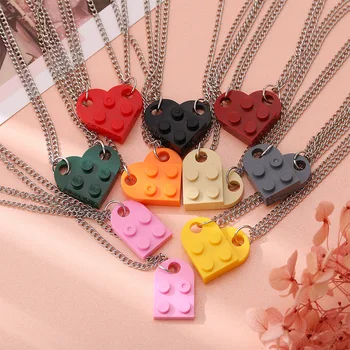 2ks Srdce Cihlové Budovy Páry Láska Náhrdelník Pro Ženy Muži Milovníky Lego Prvků Přátelství Náhrdelníky Valentýnský Dárek Šperky