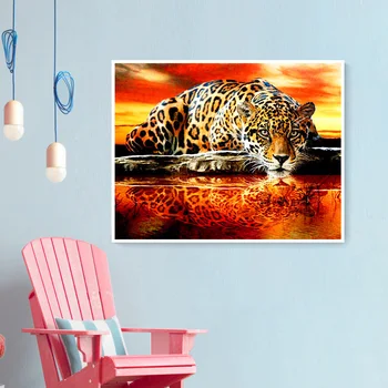 5D Diamond Malování Leopard Kříž Steh Vyšívání, Obrázek Drahokamu Diamond Výšivky Zvířat Mozaika Dárek Domů Decor