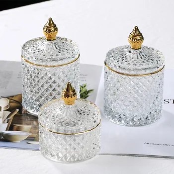 WBBOOMING Transparentní Zlatý Prsten Šperky Úložný Box Kosmetické Skladovací Sklenice Domácí Čaj Pít Cukroví Malé Občerstvení Skladování Lahví