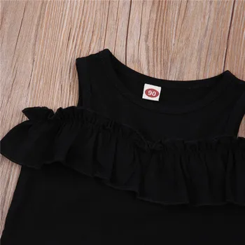 Dívky Ležérní dvoudílné Šaty Set, Černé, jednobarevné Krátký Rukáv Topy + Sukně Kostkovaný Vzor