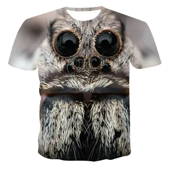 2021 letní pánské O-neck s krátkým rukávem casual T-shirt módní close-up pavouk vzor nový pohodlný top
