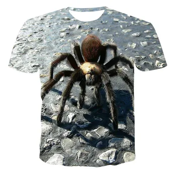 2021 letní pánské O-neck s krátkým rukávem casual T-shirt módní close-up pavouk vzor nový pohodlný top