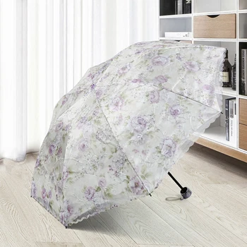 Květinové Bílé Krajkové Deštníky Déšť Ženy 3 Skládací Anti UV Ochrana proti Slunci Slunečník Silného Větru Ženské sluneční clona korejské Cestování