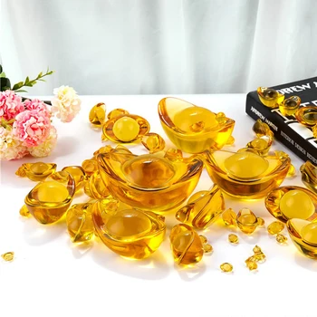 1ks Transparentní Crystal Ingot Koruna Zlatý Poklad Řemesla Office Home Prosperující Dekorace