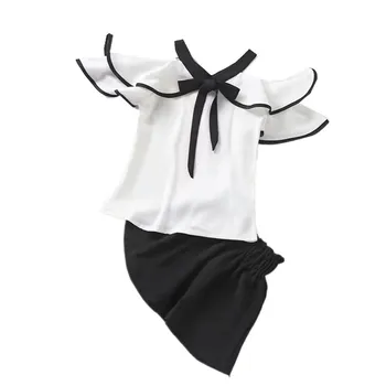 Girls Oblečení Set Letní Šifon Off Rameno t-shirt+ Krátké Kalhoty 2ks Dospívající Dívky Oblečení 8 10 12 13 Rok