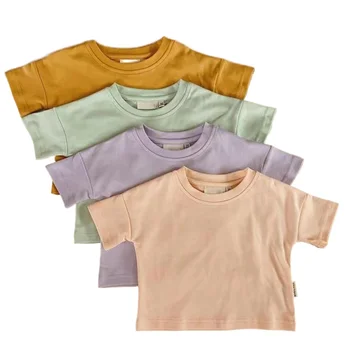 Dětský Oblek 2021 Letní Kluci a Holky Macarons Barevné Bavlněné tričko Dětské Krátký rukáv T-shirt Topy Šortky dvoudílný Oblek