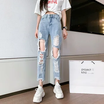 Nové Korea Módní Vintage Přítel Roztrhl Džíny Pro Ženy Módní Vysokým Pasem Džíny Plus Velikost Džínové Kalhoty Pantalones
