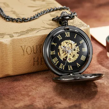Vintage Bronz Černá Golden Big V Steampunk Quartz Kapesní Hodinky s Řetězu, pro Muže, Ženy, Přívěsek náhrdelník reloj de bolsillo