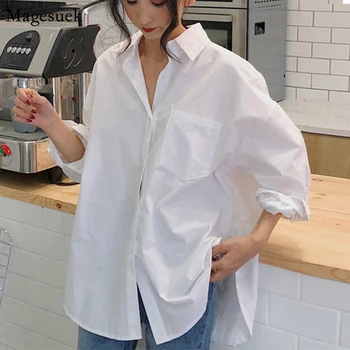 Dámská Oversize Košile Módní Žena Halenky 2021 Bílé Tričko Korean Oblečení Dámské Volné Tričko Top Dámské