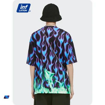 INFLACE Módní T-košile, Streetwear Muži Plus Velikost High Street Kontrastní Barvě T-shirt Letní Hip Hop Krátký Rukáv t-kusy 5402S21