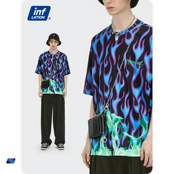 INFLACE Módní T-košile, Streetwear Muži Plus Velikost High Street Kontrastní Barvě T-shirt Letní Hip Hop Krátký Rukáv t-kusy 5402S21