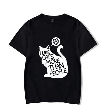 Letní T Shirt Homme Muži 2021 Miluju Kočky Tisk Krátký Rukáv Pánské T-Košile Kočka Tisk Světelný Ženy Muži Topy Tričko Camiseta