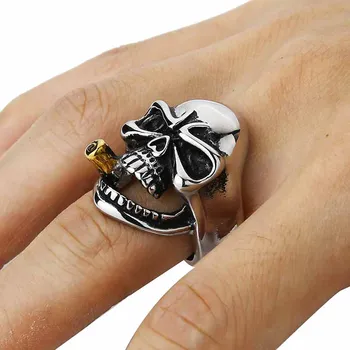 Pánské černé chromované Punk Rock cigaretu Lebky kapela kroužky,z nerezové oceli módní Vintage Biker značky prsteny pro muže NÁS prsten velikost