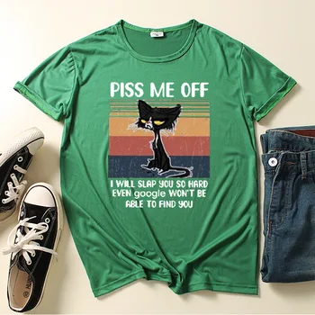 Unisex Tričko Mě naštval Dopis Print T Shirt Ženy Kočky Vintage Graphic Tees O-krk Krátký Rukáv Ležérní Letní Černá Trička