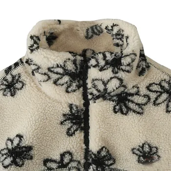 Artsnie Zimní Vintage Květinový Teddy Kabáty Ženy Rolák Zip Dlouhý Rukáv Teplé Bundy Streetwear Tlusté Nadrozměrné Kabáty