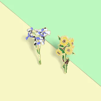 Umění Pastorační Styl Malé Čerstvé Slunečnice Iris Brož Sladké Romantické Květinové Pin Odznak Kreativní Slitiny Barva Doplňky, Šperky