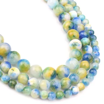 Perské Jade Žlutá Modrá Zelená Mix barev Přírodního Kamene Korálky Pro Výrobu Šperků DIY Módní Náramek, Náhrdelník 6 8 10 mm 15 inch