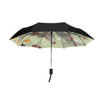 Plně Automatické Roztomilý Lenochod, Deštník, Sluneční Ochrana Větruodolný Skládací Deštník s Vnějším Černým Povlakem pro Muže, Děti, Slunečníky