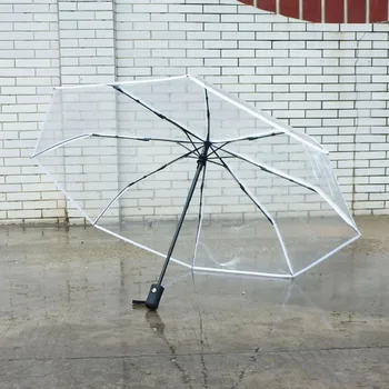 Kompaktní Plně Automatický Deštník Tři Skládací Jasné, Větruodolný Deštníky Ženy Muži 8 Žebro Nepromokavé Transparentní Deštník Dárek