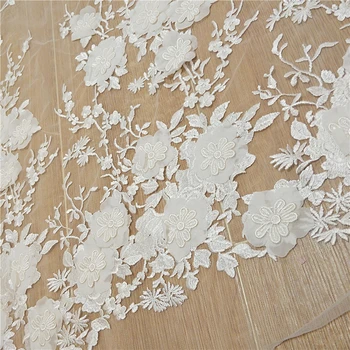 Sposa 3D pošity květiny krajky tkanina slonoviny, výšivky, svatební krajky tkaniny, svatební šaty krajka materiál Prodat Do 1 Yard