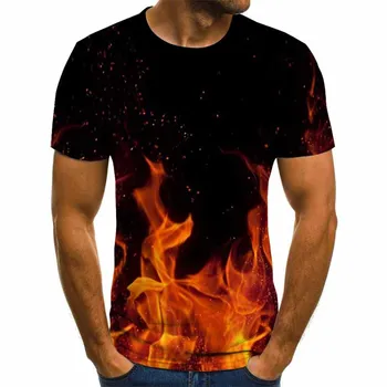 Letní new flame pánské 3D t-shirt letní módní krátký rukáv 3D kulatý límec košile módní pánské t-shirt