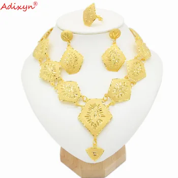 Adixyn Dubaj Etnické Náhrdelník Náušnice Prsten 24K Zlaté Barvy Nigérie Etiopské Šperky Pro Ženy, Svatební Položky, N04215