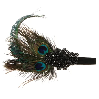 Vintage Lady Peacock Feather Nášivka Čelo Čelenka Pokrývka Hlavy