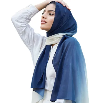 Prostý Bublina Šifon Ombre Hidžáb Muslimské Ženy Závoj Módní Ženy Šátek Islámu Stínované Šátky Pro Ženy Headwraps Šál Summe