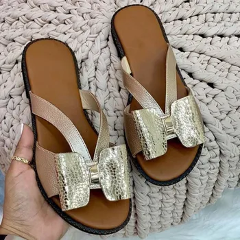 BRKWLYZ dámské boty 2021 Letní Ženy Módní Ploché Barevné Blokování Bowknot Velké Velikosti Pantofle Sandály PU Pláž, Venkovní Skluzavky