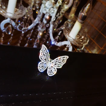 2020 Korea Hot Prodej Módní Šperky Vynikající Mědí Vykládané Zirkony Černé Smart Motýl Otevřený Kroužek Samice Ples Prsten
