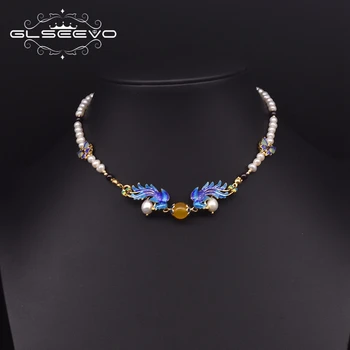 GLEVO Přírodní Sladkovodní Pearl Drop Náušnice, Náhrdelník, Náramek Pro Ženy Výročí Cloisonne Design Jemné Šperky Set GS0027