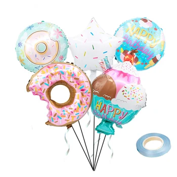 6ks Donut Tvar Hliníkové Flm Balón Chlapec Dívka Narozeniny, Hračka, Dar, zmrzlinový Pohár Balón Narozeniny, Party Dekorace Baby Sprcha