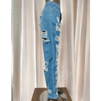 2021 Jaro Léto Nové Ženy Módní džíny Úsek Roztrhl Sexy Hip Slim Blue Jean Denim Skinny Kalhoty Ženské Džíny Nákladu Trendy
