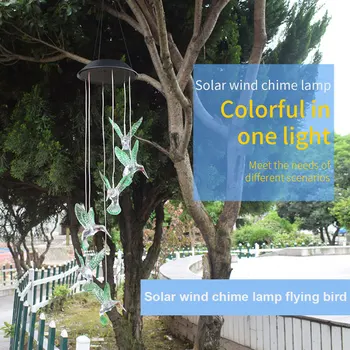 LED Barevné Solární Větrné Zvonkohry Crystal Kolibřík Motýl Vodotěsné Venkovní Windchime Solární Světlo pro Zahradní Hot Prodej