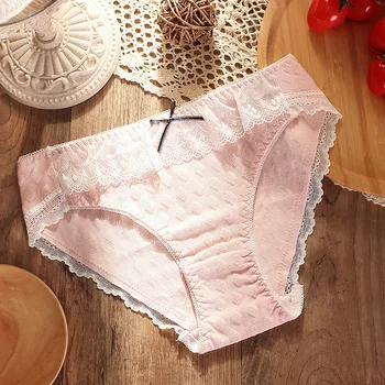 2021 Nové Japonské Bavlněné spodní Prádlo Dámské Sexy Krajkové Kalhotky Střední Pasu Luk Kalhotky Módní jednobarevné Kalhotky Ženské spodní Prádlo