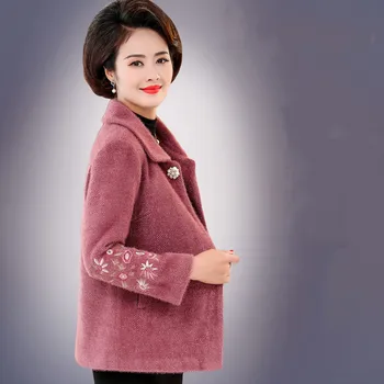 Ženy Faux Mink Vlněný Kabát 2020 Nové Středního věku, Matka Vyšívané Zahustit Zimní Bunda Ženy Módní Vlněný Kabát 5XLA488