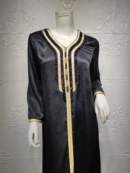 Černý Muslim Dubaj Hidžáb Šaty pro Ženy Ramadánu Eid Diamond Stuha Jalabiya Marocké Kaftan arabském Blízkém Východě Islámské Oblečení