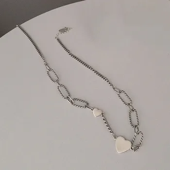 925 Sterling Silver Módní Jednoduché LÁSKA Srdce Náhrdelník pro Ženy, Vintage Thai Silver Krátký Klíční kost Řetěz Party Šperky