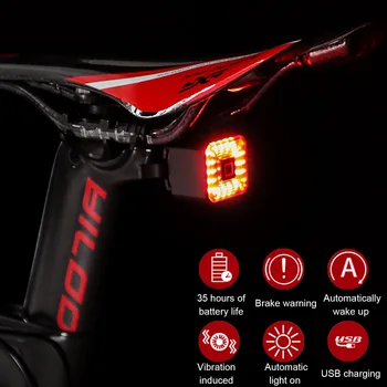 6 Režimy Smart zadní Světlo na Kole, IPX4 Vodotěsný Brzdový Kolo Zadní světlo Pro Noční Cyklistika
