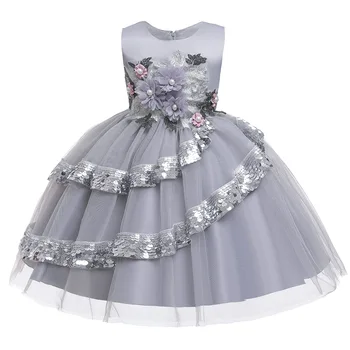Princezna Narozeninové Party Večerní Šaty bez Rukávů O-Neck dětské Flitry květinářka Šaty Velkoobchod Letní Dětské Oblečení